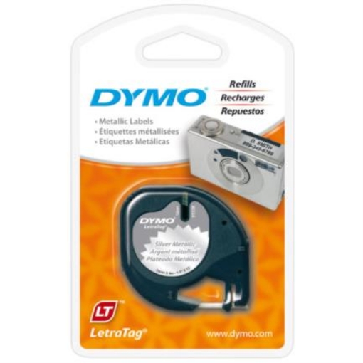Imagen de CINTA ETIQUETADORA DYMO NEGRO SOBRE GRIS METALICO 1/2"