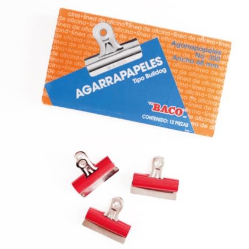 Imagen de Agarrapapel Baco Bull-Dog No.300 Color Rojo 68mm c/12