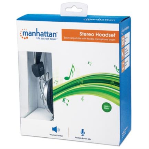 Imagen de Audífonos Manhattan Estéreo Micrófono Extensión Metálica Flexible Color Negro-Plata