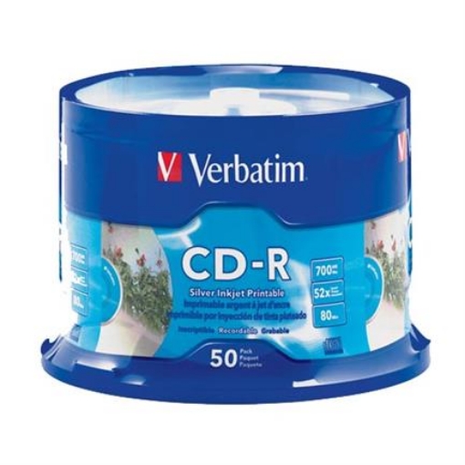 Imagen de DISCO COMPACTO VERBATIM R 52X 80MIN 700MB IMPR PLATA C/50