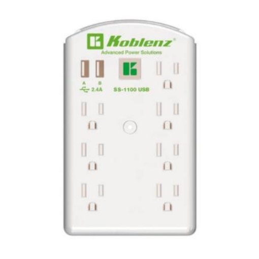 Imagen de Supresor Pared Koblenz SS-1100 USB 100 Joules 7 Contactos/2 Puertos USB 2.4A LED