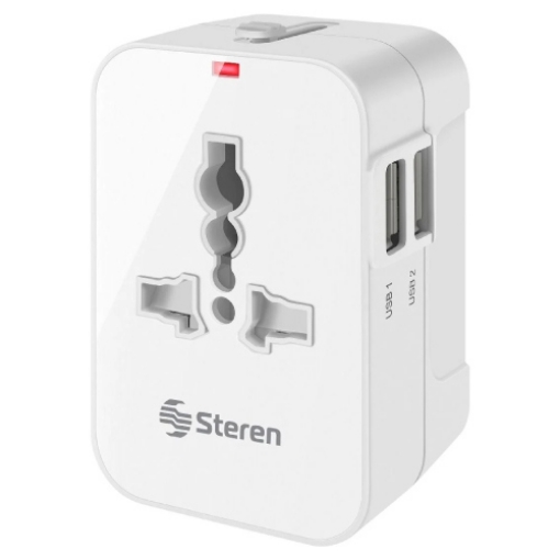 Imagen de Adaptador STEREN universal de contactos para viaje con cargador USB doble