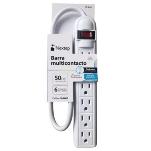 Imagen de Barra Multicontacto Nextep 6 Contactos Aterrizados Supresor 490J Cable 50 cm 16AWG