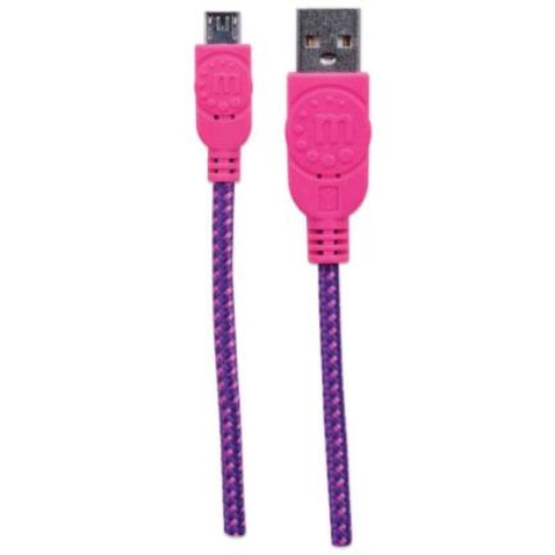 Imagen de Cable Manhattan USB Micro-B Alta Velocidad con Recubrimiento Textil 1.8m Color Rosa-Morado