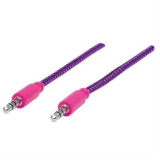 Imagen de Cable Manhattan Audio Estéreo con Recubrimiento Textil 3.5mm 1m Color Rosa-Morado
