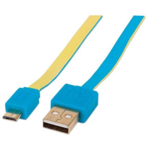 Imagen de Cable Manhattan Plano Alta Velocidad Micro-B USB 1m Color Azul-Amarillo