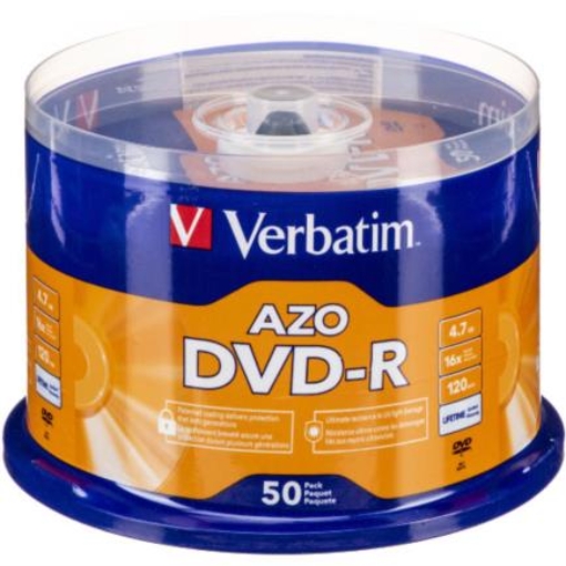 Imagen de DVD-R Verbatim AZO 4.7GB/120min 16X Tray VL Spindle C/50