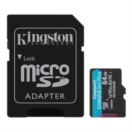 Imagen de Memoria Kingston Micro SDXC Canvas Go Plus 64GB UHS-I U3 V30 A2 Clase 10 C/Adaptador