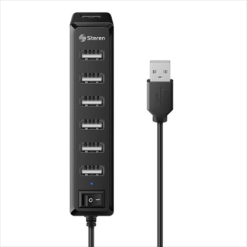 Imagen de Hub Steren USB 7 Puertos con Eliminador de 2A Color Negro