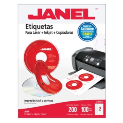 Imagen de Etiquetas Adhesivas Janel Láser J-5931 CD 117mm Caja 200 Etiquetas x Paquete