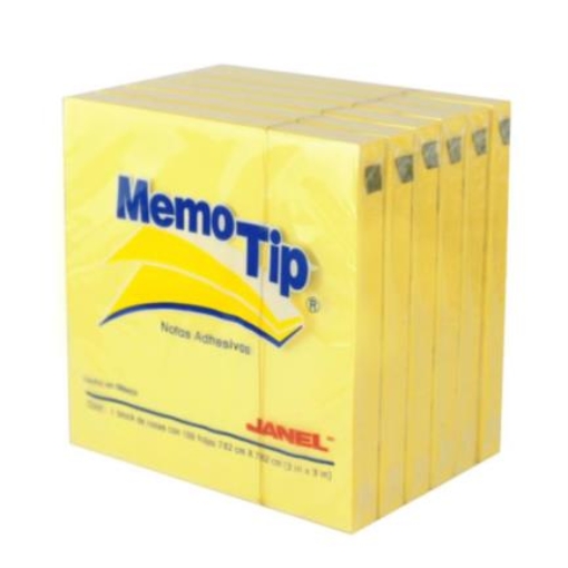 Imagen de Notas Adhesivas Janel Memo Tip Cubo 3x3" Block de 400 Hojas Color Amarillo