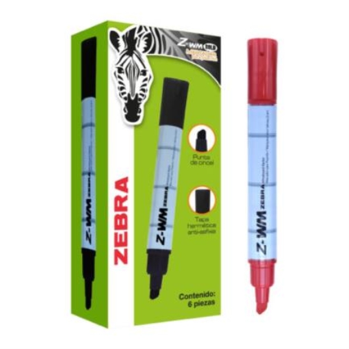 Imagen de Marcador Zebra Z-WM Bold Pizarrón Blanco Color Rojo C/6 PZAS
