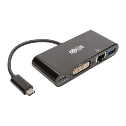 Imagen de Adaptador Multipuerto Tripp Lite USB-C/Dvi/USB-A/GbE Carga PD Color Negro