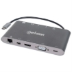 Imagen de Estación Docking Manhattan USB-C a HDMI/DPmini/SVGA/RJ45/3.5mm Super Velocidad Color Gris