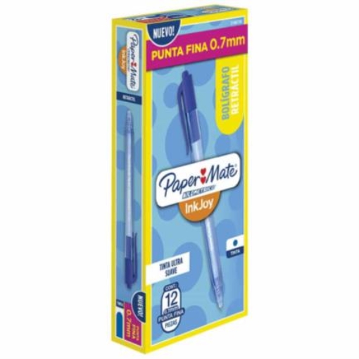 Imagen de Bolígrafo Papermate Kilométrico Retráctil Punto Fino 0.7mm Color Azul Caja C/12 Pzas
