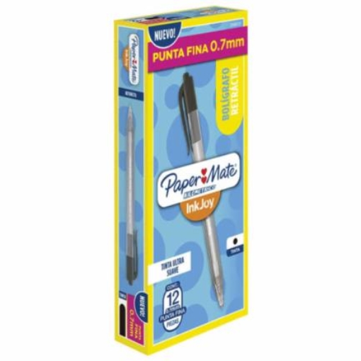 Imagen de Bolígrafo Papermate Kilométrico Retráctil Punto Fino 0.7mm Color Negro Caja C/12 Pzas