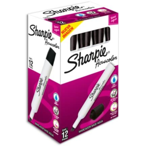 Imagen de Marcador Acuacolor Sharpie Base Agua Color Negro C/12 Pzas