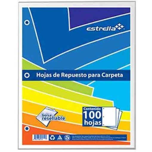 Imagen de HOJA REPUESTO ESTRELLA CARTA BLANCO 100HJS PAQ C/20