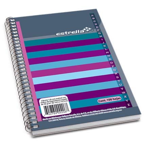 Imagen de LIBRETA ESTRELLA 1/8 ESPIRAL RAYA C/INDICE 100 HJS