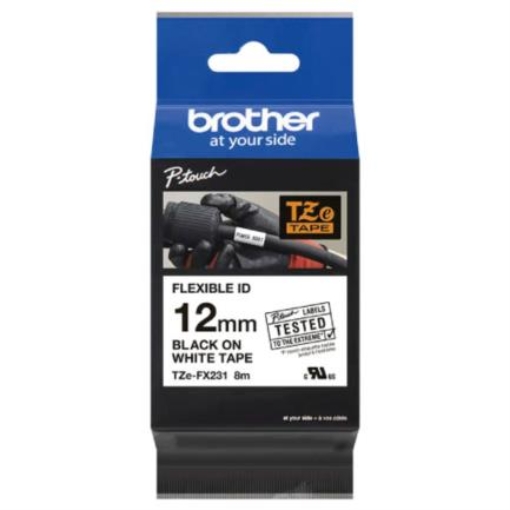 Imagen de Cinta Brother (F1GP) TZEFX231 Laminada Flexible Texto Negro Fondo Blanco 12mmx8m