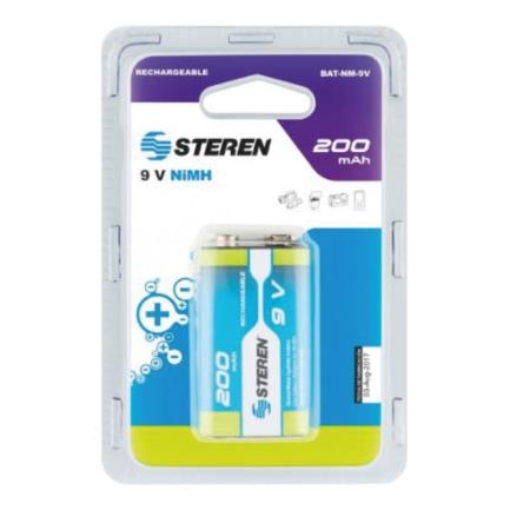 Imagen de Pila Steren Recargable NiMH 9V Cuadrada 200MAH