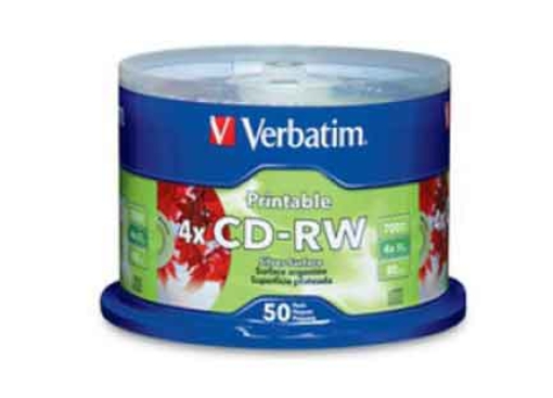 Imagen de DISCO COMPACTO VERBATIM RW 4X SILVER INKJET PRINTABLE
