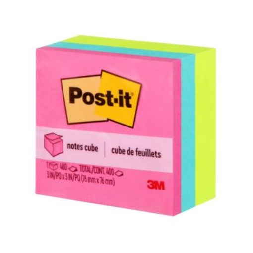 Imagen de Notas Adhesivas 3M Post It Cubo Neón 3x3 400 Hojas