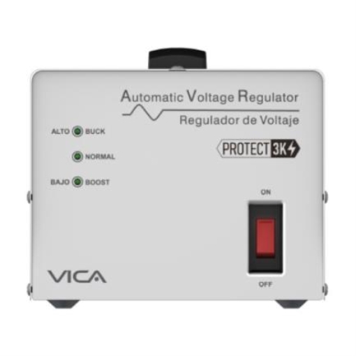 Imagen de Regulador Vica Protect 3K 3000VA/1800W 4 Contactos para Línea Blanca Impresión LED Indicadores 3 Años Garantía