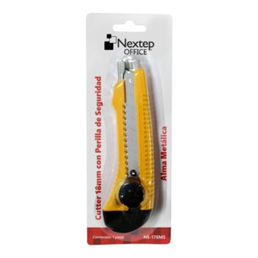 Imagen de Cutter Plástico Nextep Grande Navaja 18mm Alma de Metal y Perilla Seguridad