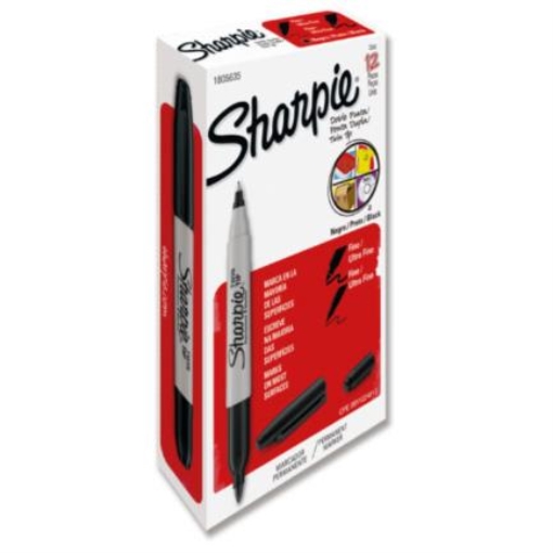 Imagen de MARCADOR SHARPIE TWIN TIP PERMANENTE NEGRO C/12 PZ