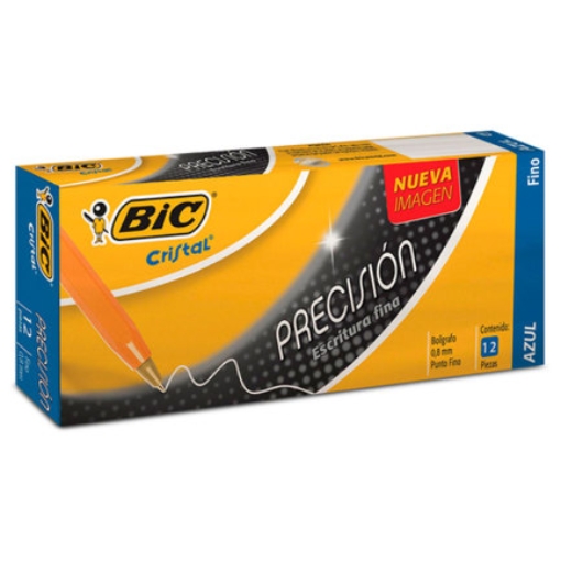 Imagen de Bolígrafo BIC Cristal Precisión Punto Fino 0.8mm Color Azul C/12 Pzas
