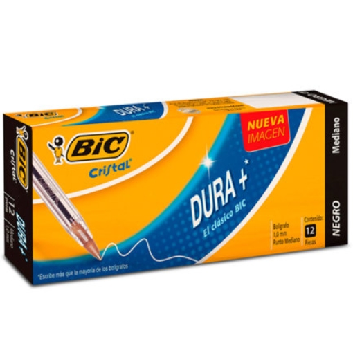 Imagen de Bolígrafo BIC Cristal Dura+ Punto Mediano 1.0mm Color Negro C/12 Pzas
