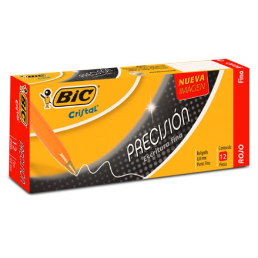 Imagen de Bolígrafo BIC Cristal Precisión Punto Fino 0.8mm Color Rojo C/12 Pzas