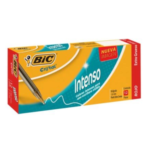 Imagen de Bolígrafo BIC Cristal Intenso Punto Extra Grueso 1.6mm Color Rojo C/12 Pzas