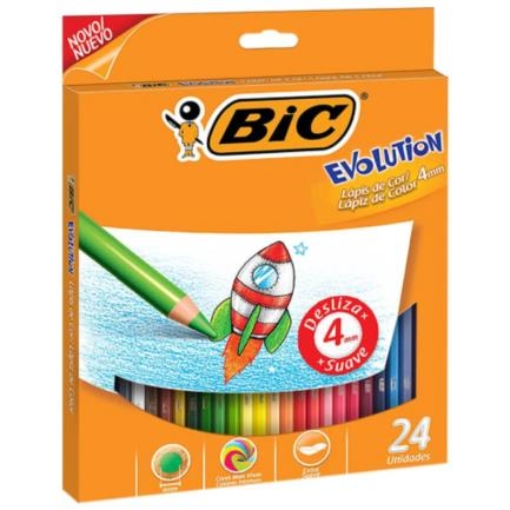 Imagen de Colores BIC Evolution Largos Mina Gruesa 4mm C/24 Pzas