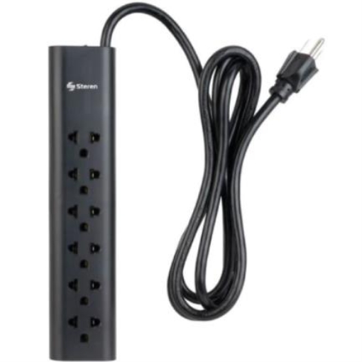 Imagen de Barra Multicontactos Steren 1.7m 15A 6 Contactos Americanas/Europeas 70J Color Negro