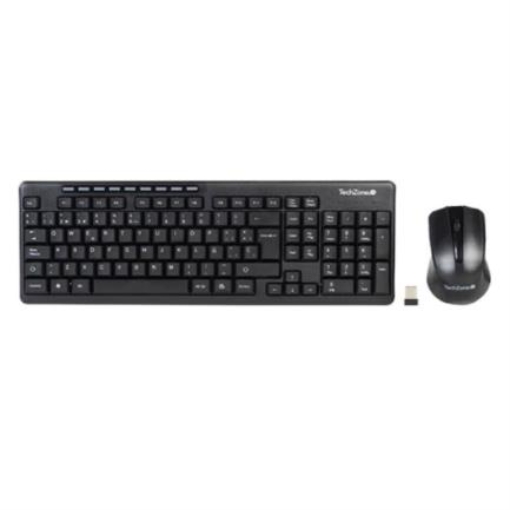 Imagen de Kit Teclado y Mouse TechZone Inalámbrico 10m USB 1000 DPI Color Negro