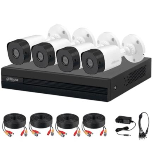 Imagen de Kit de 4 Canales Dahua 1MP 4 Cámaras B1A11 Policarbonato Lente de 2.8mm/93° de Apertura/4 CH+1 IP o Hasta 5 CH IP