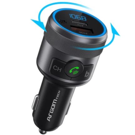 Imagen de Kit Manos Libres Argomtech para Auto Spectro T1 Bluetooth Pantalla LED Dos Puertos de Carga Rápida 42 W USB Color Negro