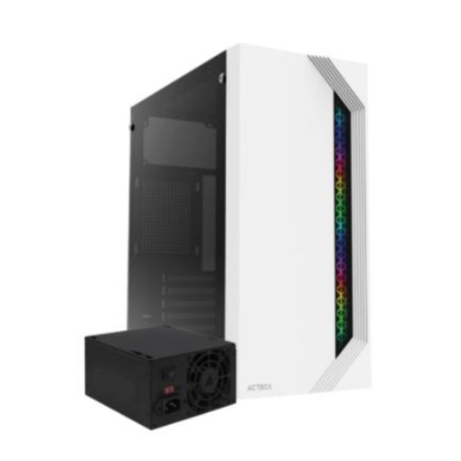 Imagen de Gabinete Acteck Media Torre Viken GM434 Max MB ATX Fuente ATX 500w Panel Izq Cristal Frente Solido RGB Vertical 2xUSB 2.0 + 1xFan Advanced Series Blanco