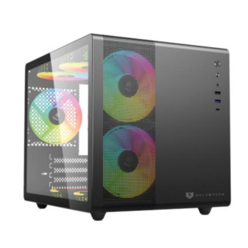 Imagen de Gabinete Gamer Balam Rush Micro Torre Tank Mini GI930 ATX Panel Izq Cristal Frente Malla USB/USB-C/3xFan RGB HUB Negro