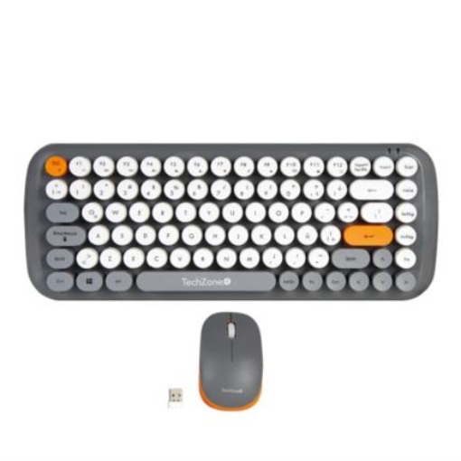 Imagen de Kit Teclado y Mouse TechZone Inalámbrico Ergonómico Retro Plug-Play 85 Teclas Win/Mac Mouse Óptico USB 3 Botones 1200dpi
