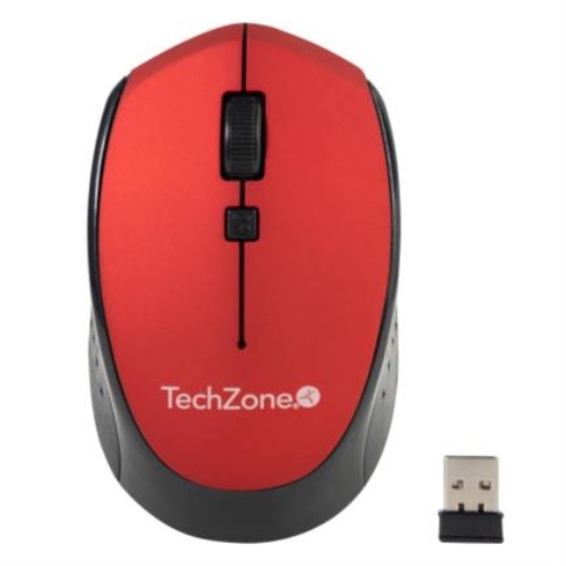 Imagen de Mouse Óptico TechZone Inalámbrico 800 a 1600dpi Ajustable 3 Botones Ambidiestro Win/MAC Color Rojo