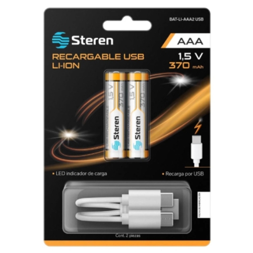 Imagen de BATERIAS RECARGABLES STEREN USB LI-ION AAA 40 2 PZAS