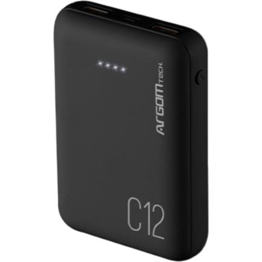 Imagen de Power Bank Argomtech C12 Ultracompacto 12000mAh  2 Puertos 2.1A/2A Color Negro