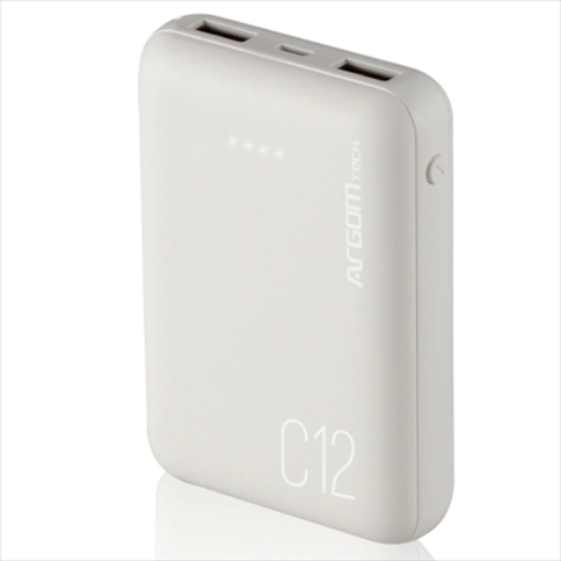 Imagen de Power Bank Argomtech C12 Ultracompacto 12000mAh  2 Puertos 2.1A/2A Color Blanco