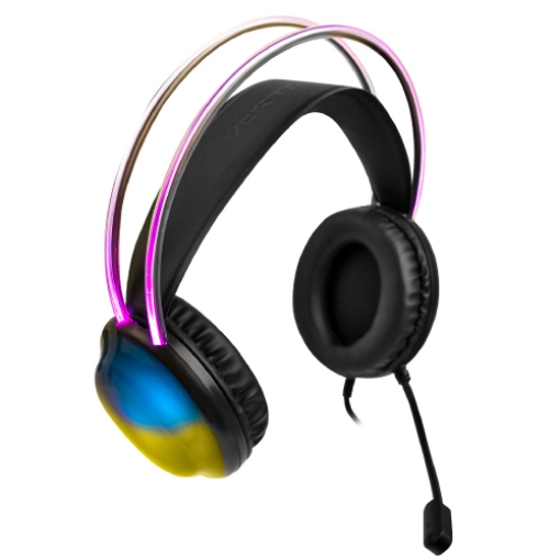 Imagen de Diadema Gamer Perfect Choice Transparente RGB Helumo ANC 1.8m AlÃ¡mbrico 3.5mm PVC