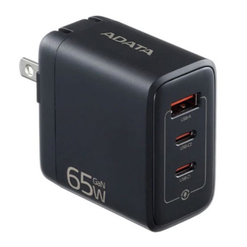 Imagen de CARGADOR ADATA USB DE PARED 65W GAN 2PUERTO USB TIPO C 1 PUERTO USB A ENCHUFE PLEGABLE NEGRO