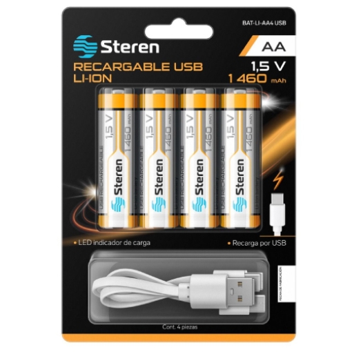 Imagen de 4 BATERIAS RECARGABLES STEREN USB LI-ION AA 1460