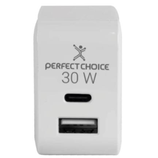 Imagen de Adaptador de Corriente Perfect Choice 30W Carga Rápida Puertos USB C+A Blanco